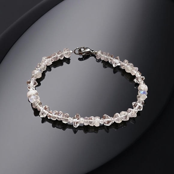 Hand Crafted Jewelry - Gorgeous Rainbow Moonstone and Herkimer Diamond Bracelet!